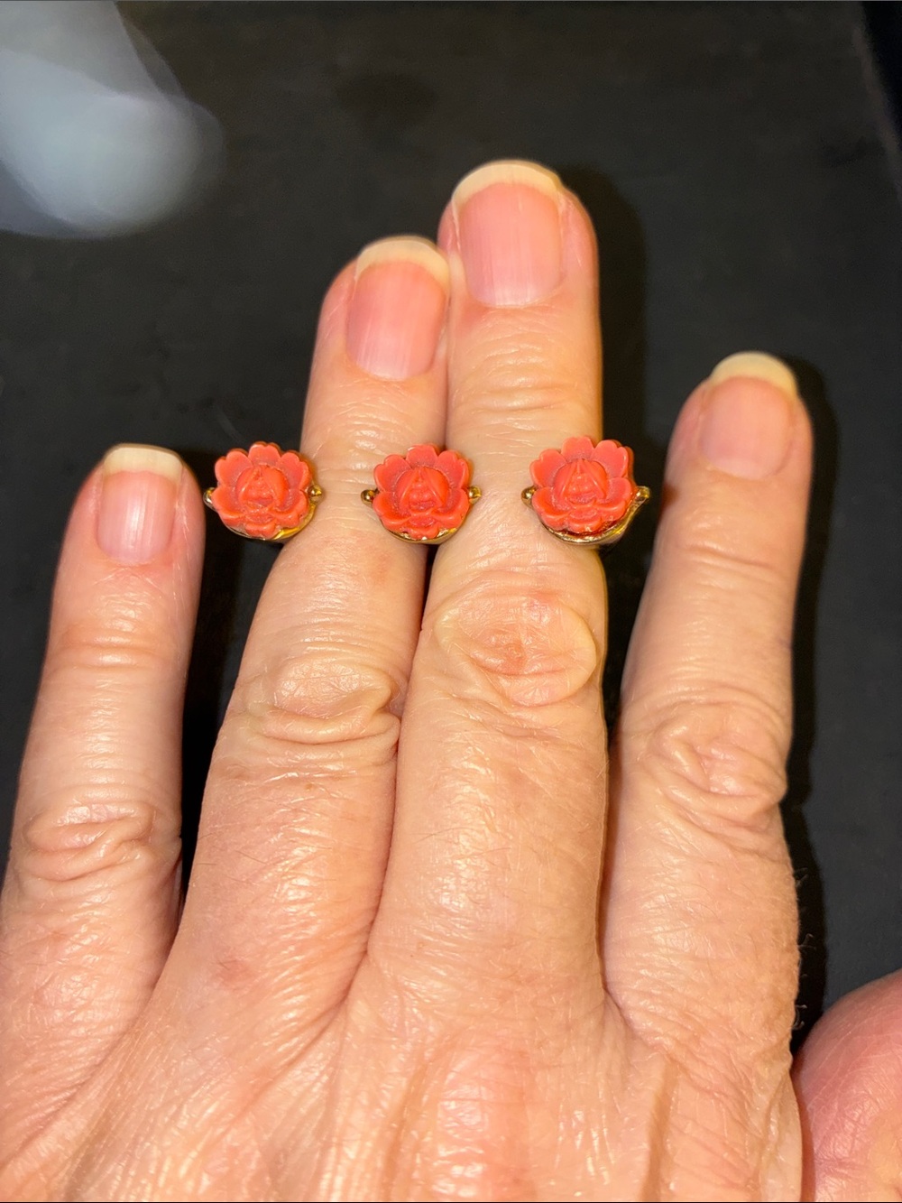Coral Rose Resin Flower Two Finger Ring